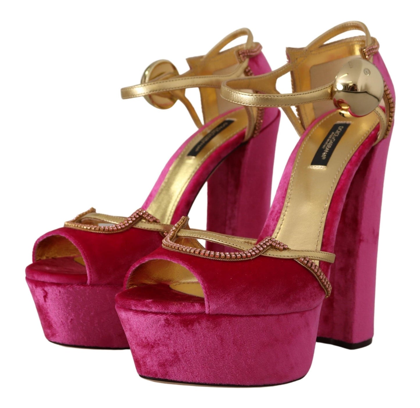 Sandales Dolce & Gabbana en velours rose et cristaux à bride cheville