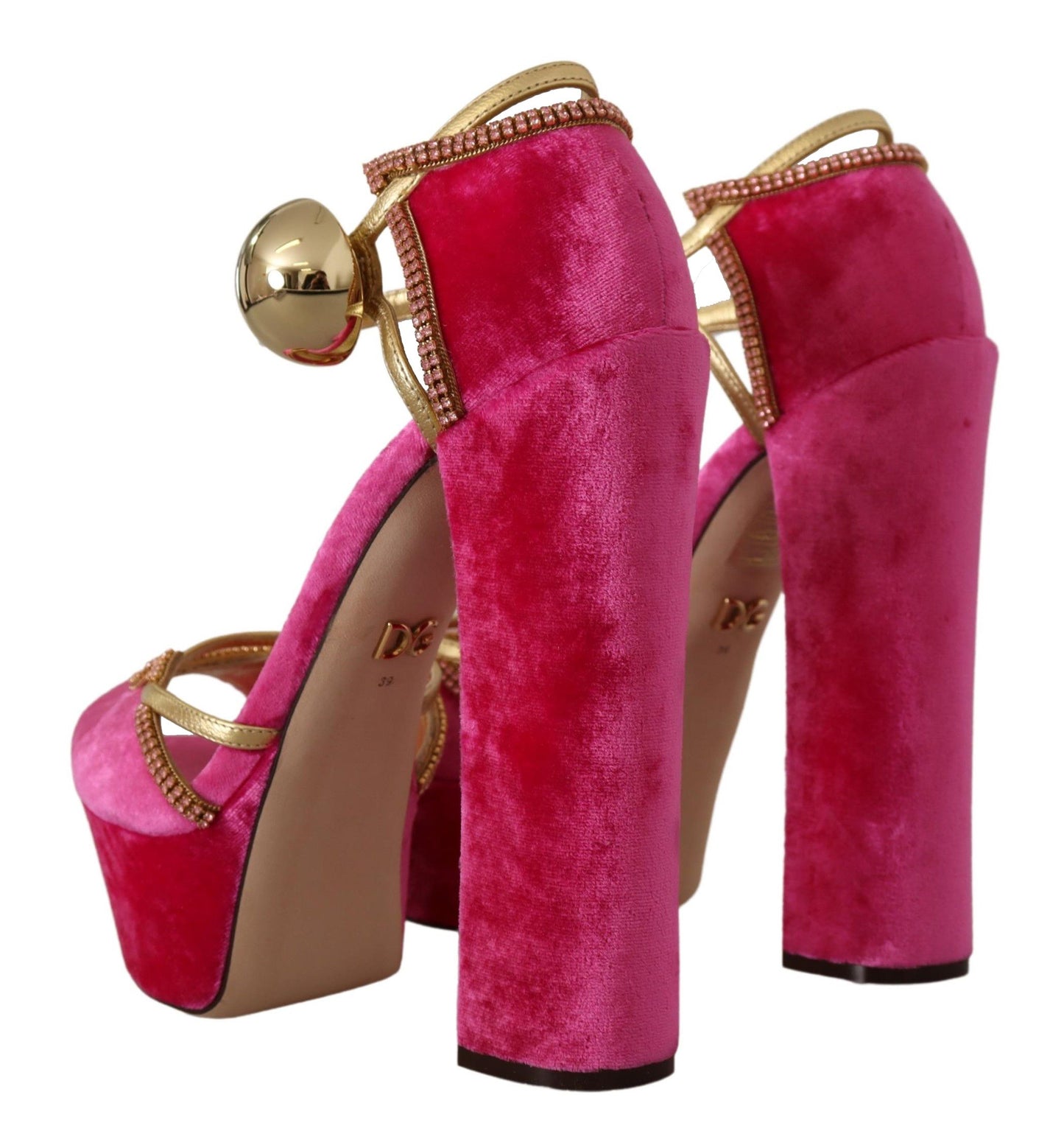 Sandales Dolce & Gabbana en velours rose et cristaux à bride cheville