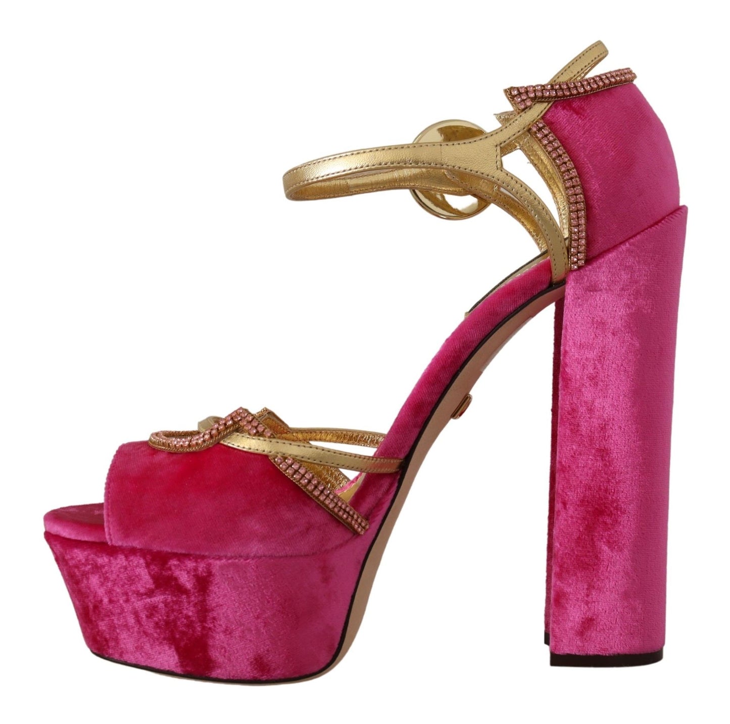 Sandales Dolce & Gabbana en velours rose et cristaux à bride cheville