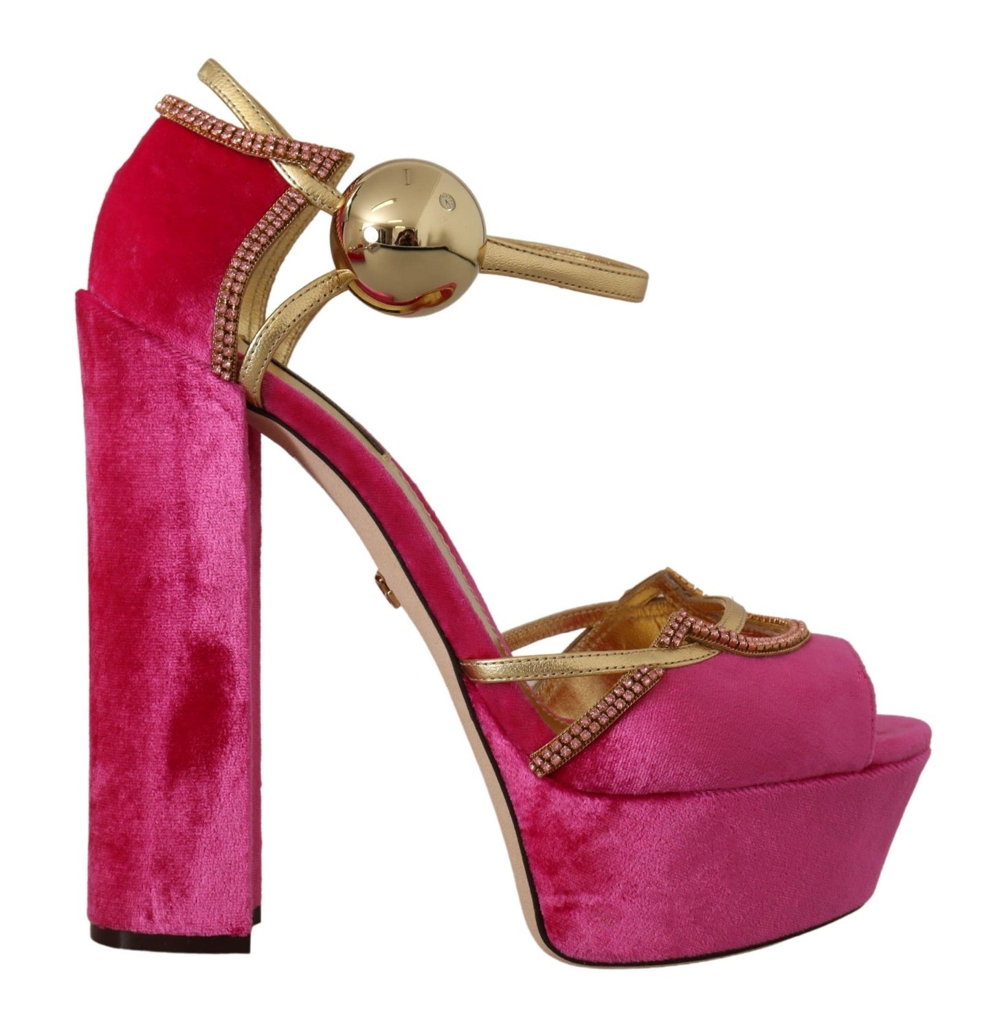 Sandales Dolce & Gabbana en velours rose et cristaux à bride cheville