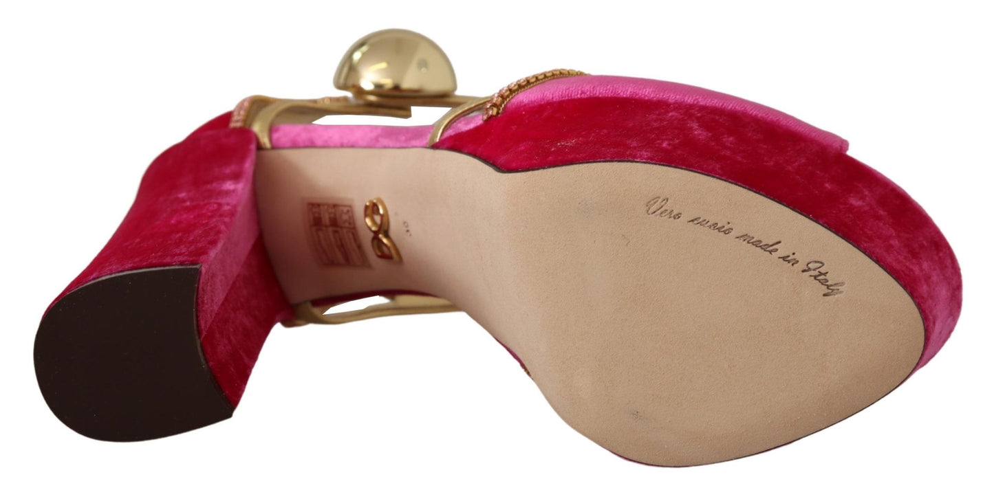 Sandales Dolce & Gabbana en velours rose et cristaux à bride cheville