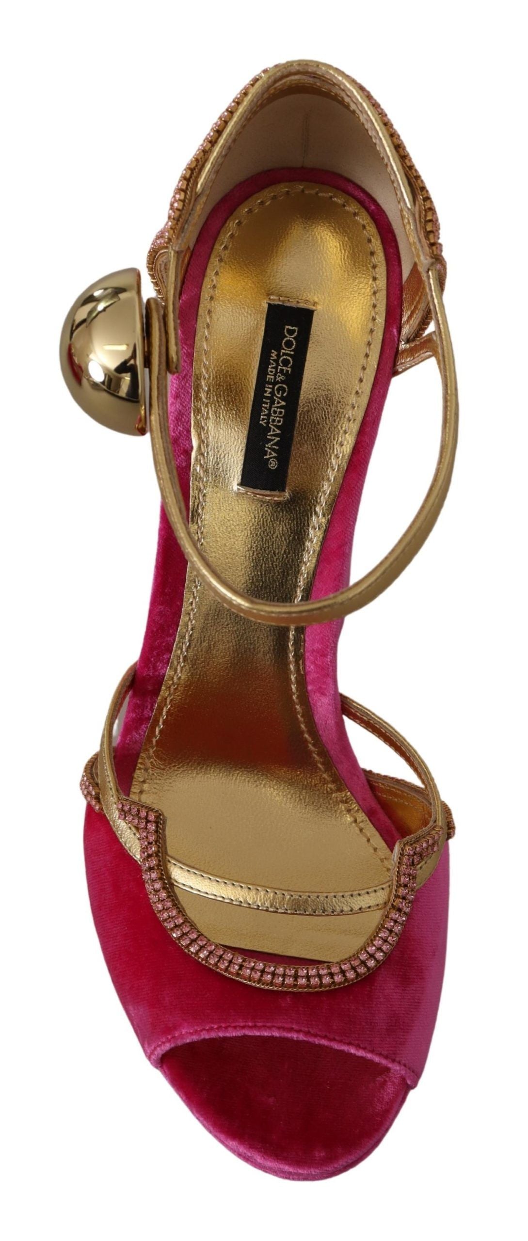 Sandales Dolce & Gabbana en velours rose et cristaux à bride cheville