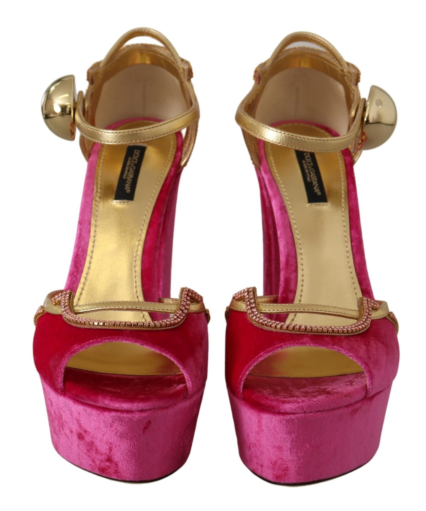 Sandales Dolce & Gabbana en velours rose et cristaux à bride cheville