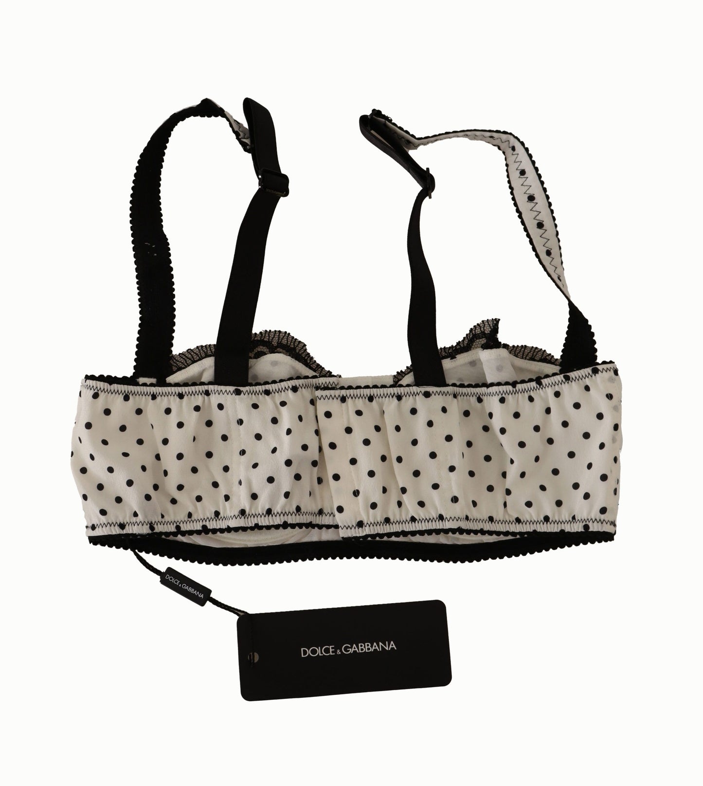 Dolce & Gabbana Soutien-gorge balconnet en dentelle satinée à pois blancs et noirs