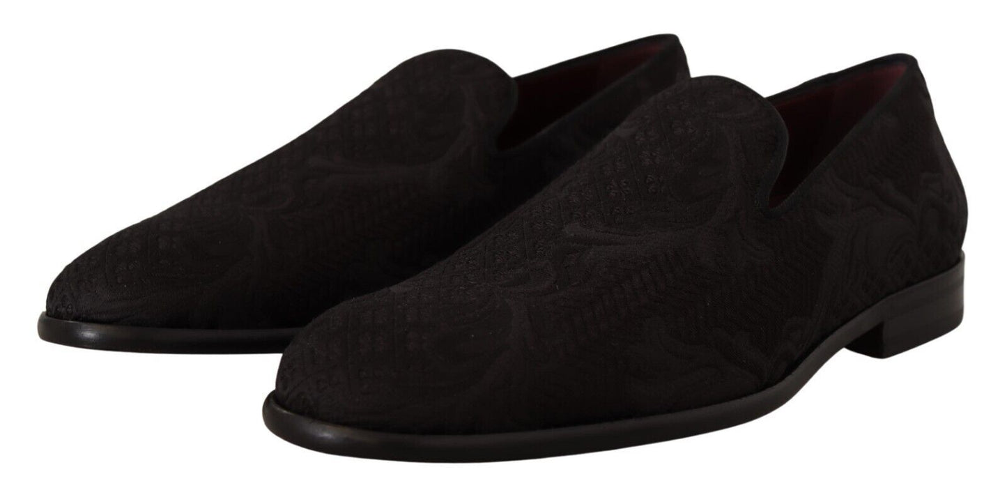 Mocassins en brocart fleuri noir Dolce & Gabbana