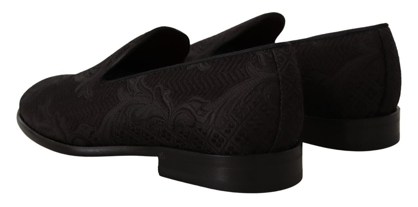 Mocassins en brocart fleuri noir Dolce & Gabbana