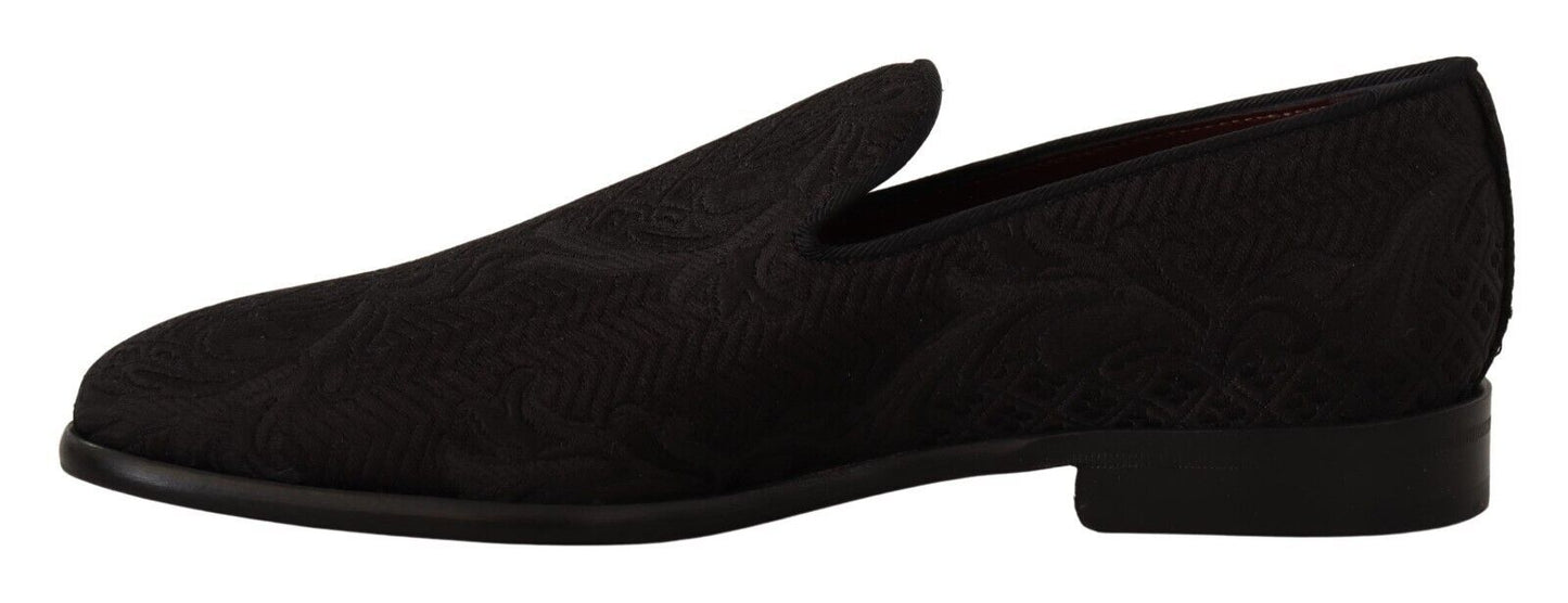 Mocassins en brocart fleuri noir Dolce & Gabbana