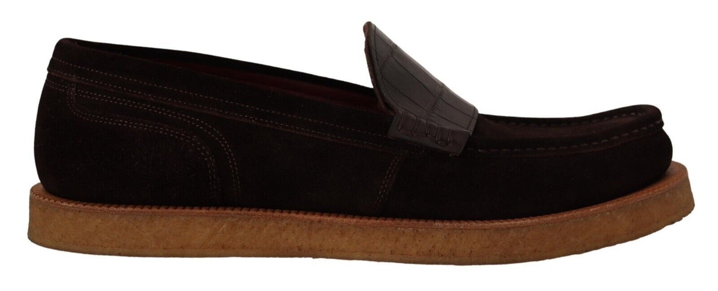 Mocassins plats à enfiler en cuir suédé marron Dolce & Gabbana