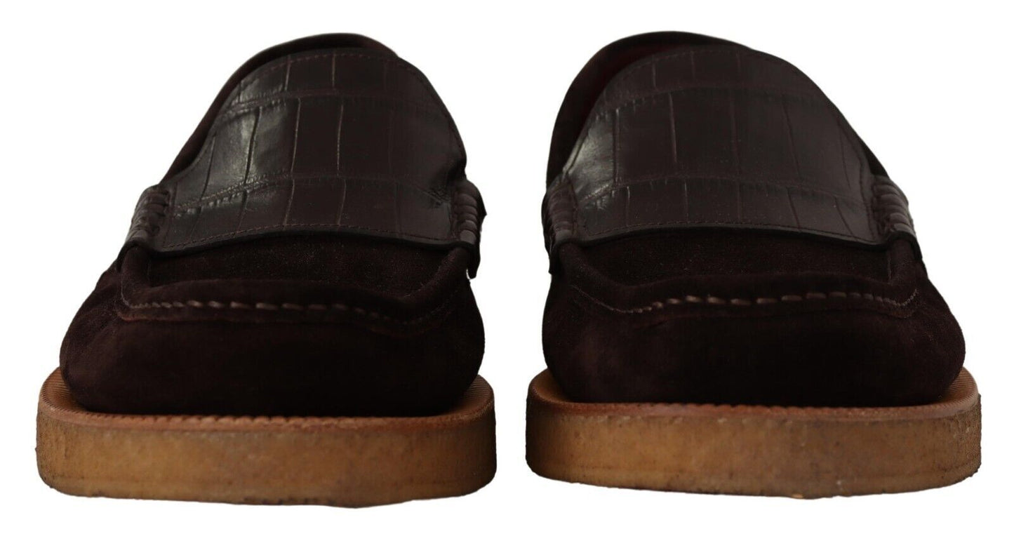 Mocassins plats à enfiler en cuir suédé marron Dolce & Gabbana