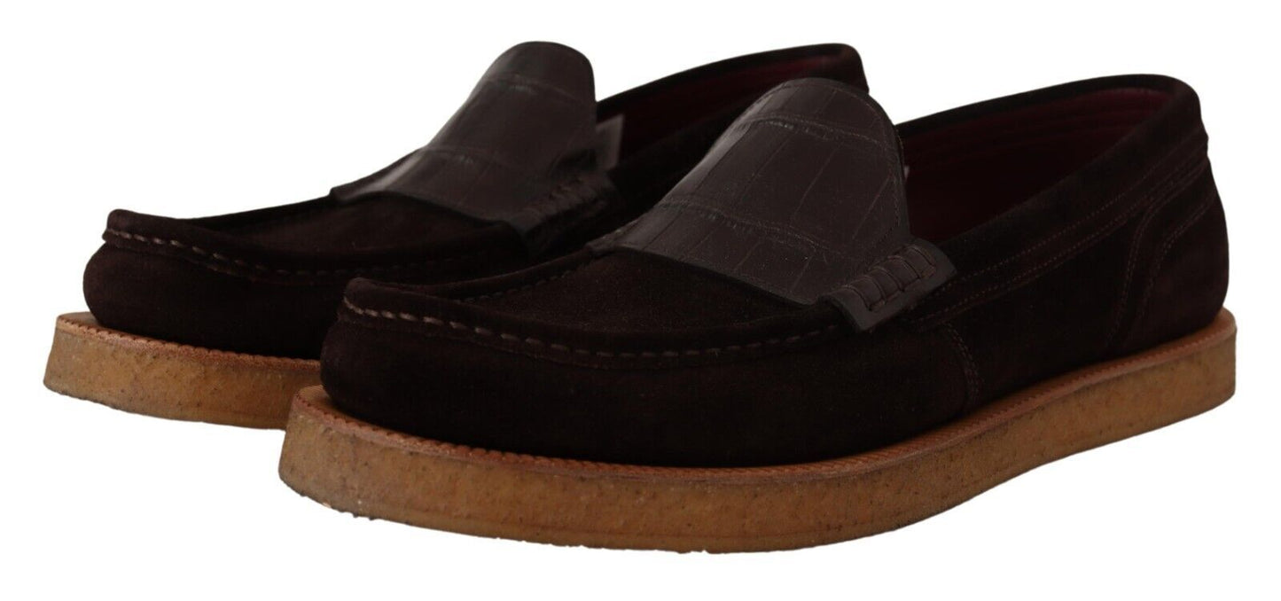 Mocassins plats à enfiler en cuir suédé marron Dolce & Gabbana