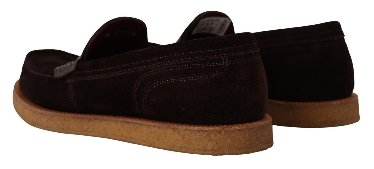 Mocassins plats à enfiler en cuir suédé marron Dolce & Gabbana