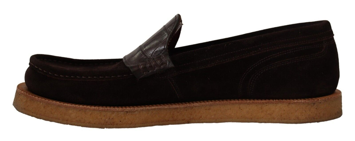 Mocassins plats à enfiler en cuir suédé marron Dolce & Gabbana