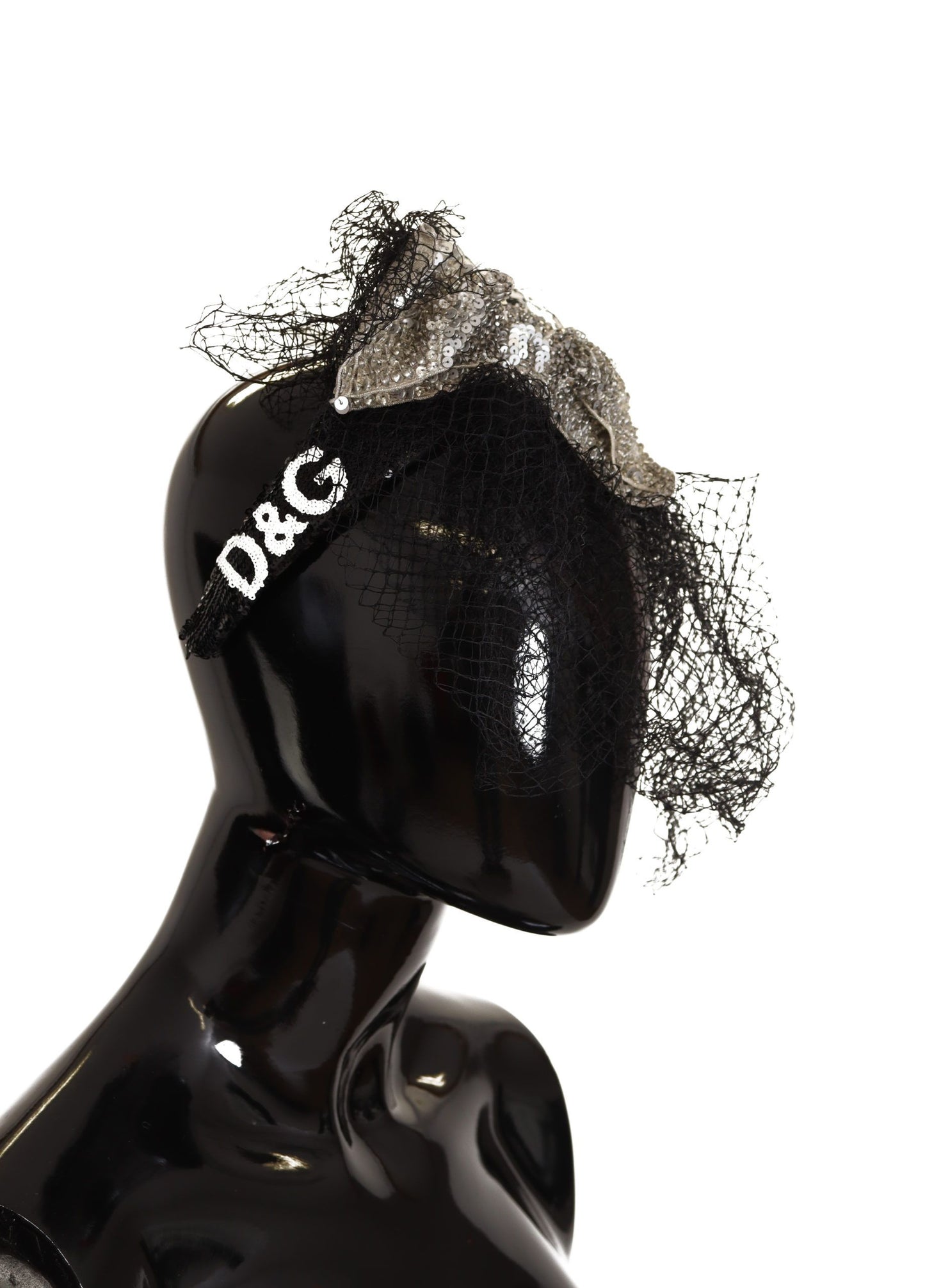 Bandeau diadème à paillettes et logo noir Dolce & Gabbana