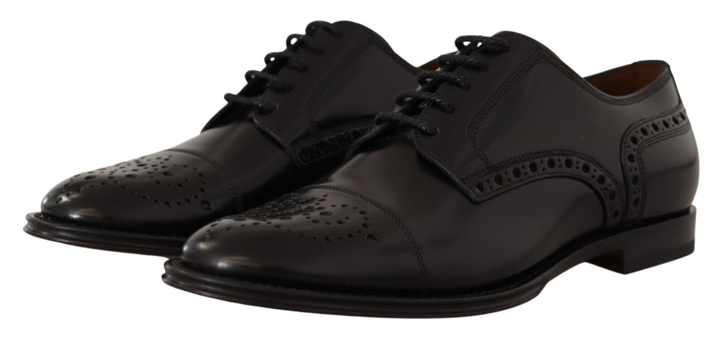 Chaussures Derby habillées à bout golf en cuir noir Dolce & Gabbana pour homme