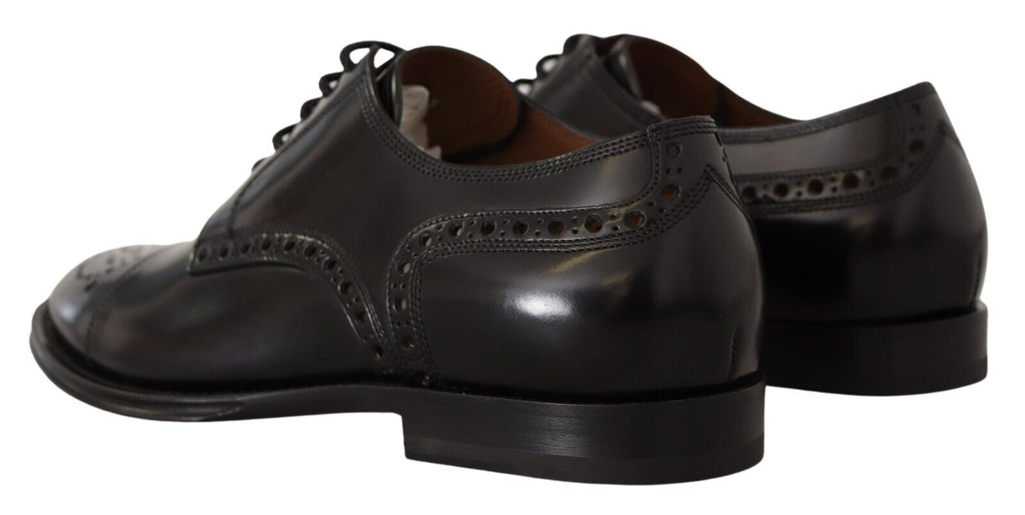Chaussures Derby habillées à bout golf en cuir noir Dolce & Gabbana pour homme