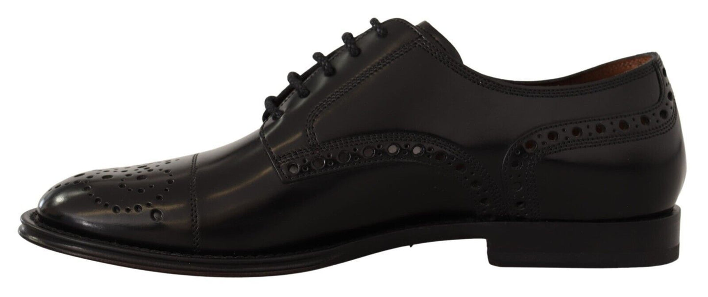 Chaussures Derby habillées à bout golf en cuir noir Dolce & Gabbana pour homme