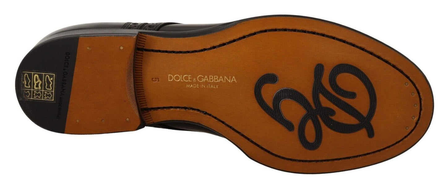 Chaussures Derby habillées à bout golf en cuir noir Dolce & Gabbana pour homme