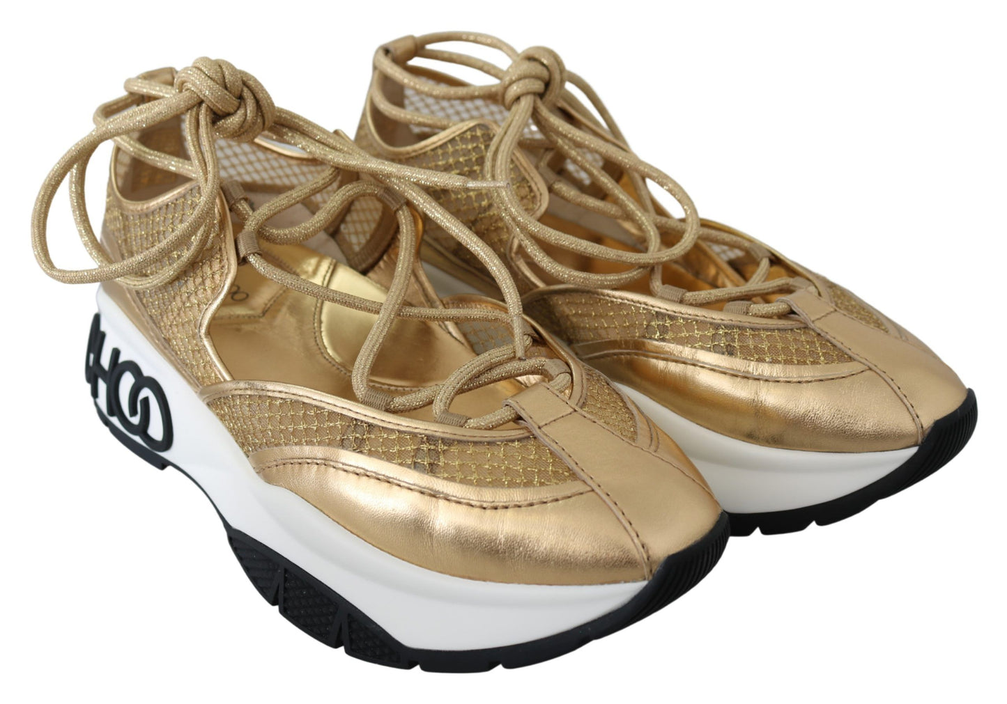 Jimmy Choo Golden Glamour Mesh-Leder-Sneakers
