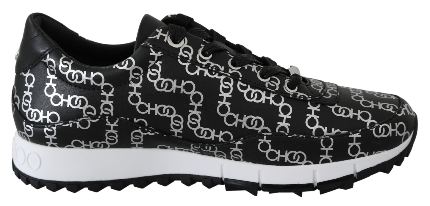 Jimmy Choo Elegante schwarze und silberne Ledersneaker