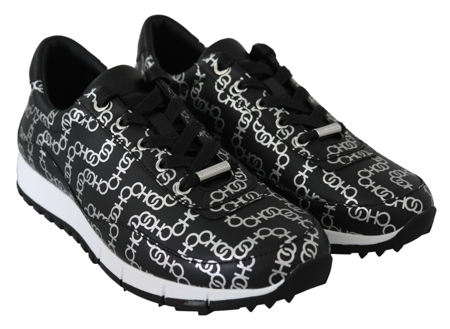 Jimmy Choo Elegante schwarze und silberne Ledersneaker