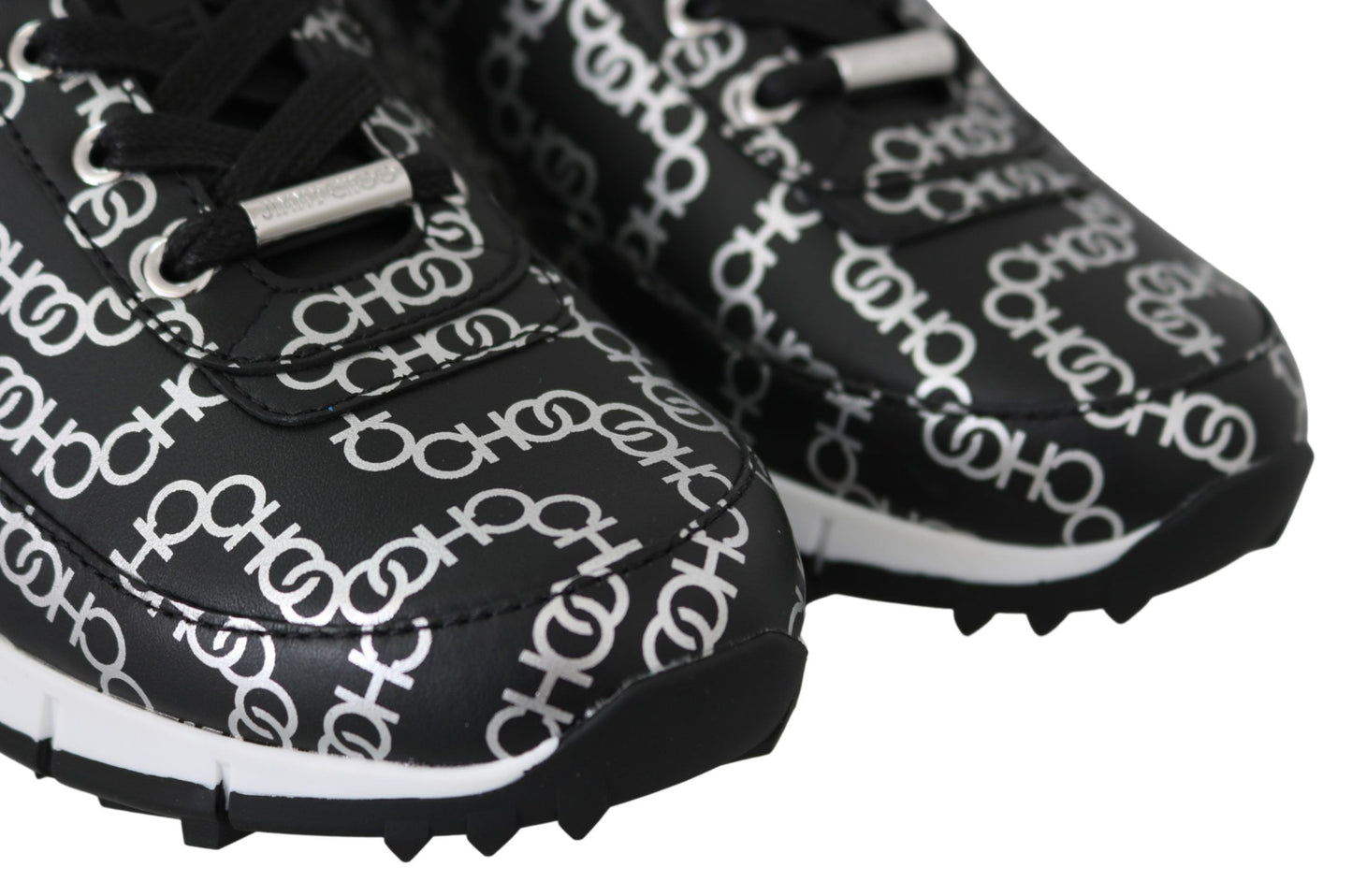 Jimmy Choo Elegante schwarze und silberne Ledersneaker