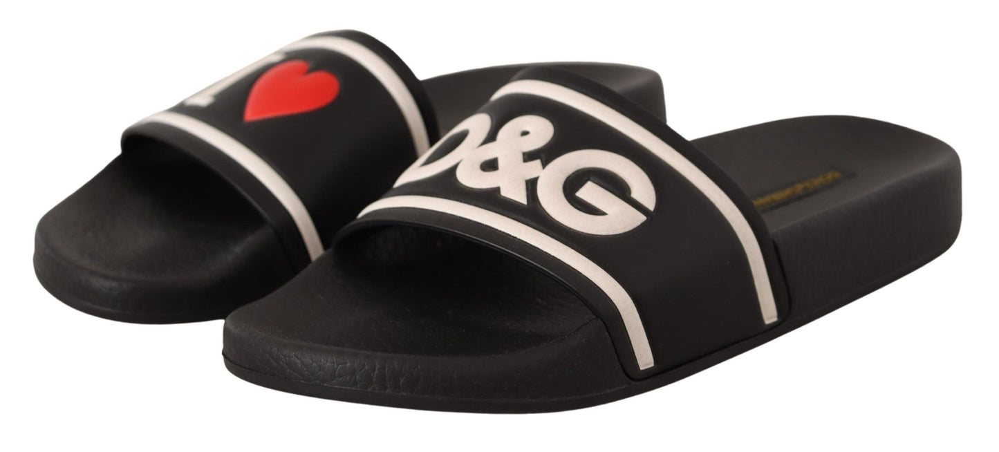 Sandales à enfiler Dolce & Gabbana en cuir noir I Love D&G
