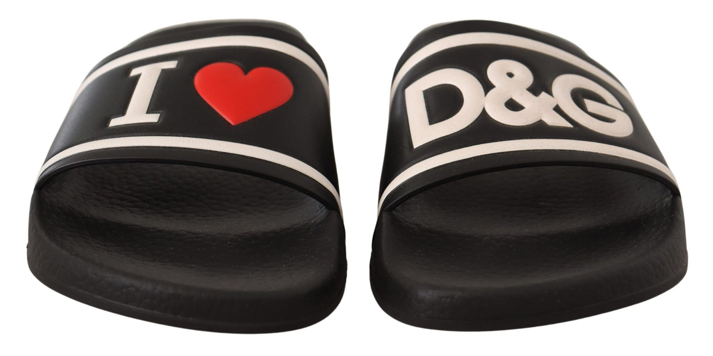 Sandales à enfiler Dolce & Gabbana en cuir noir I Love D&G