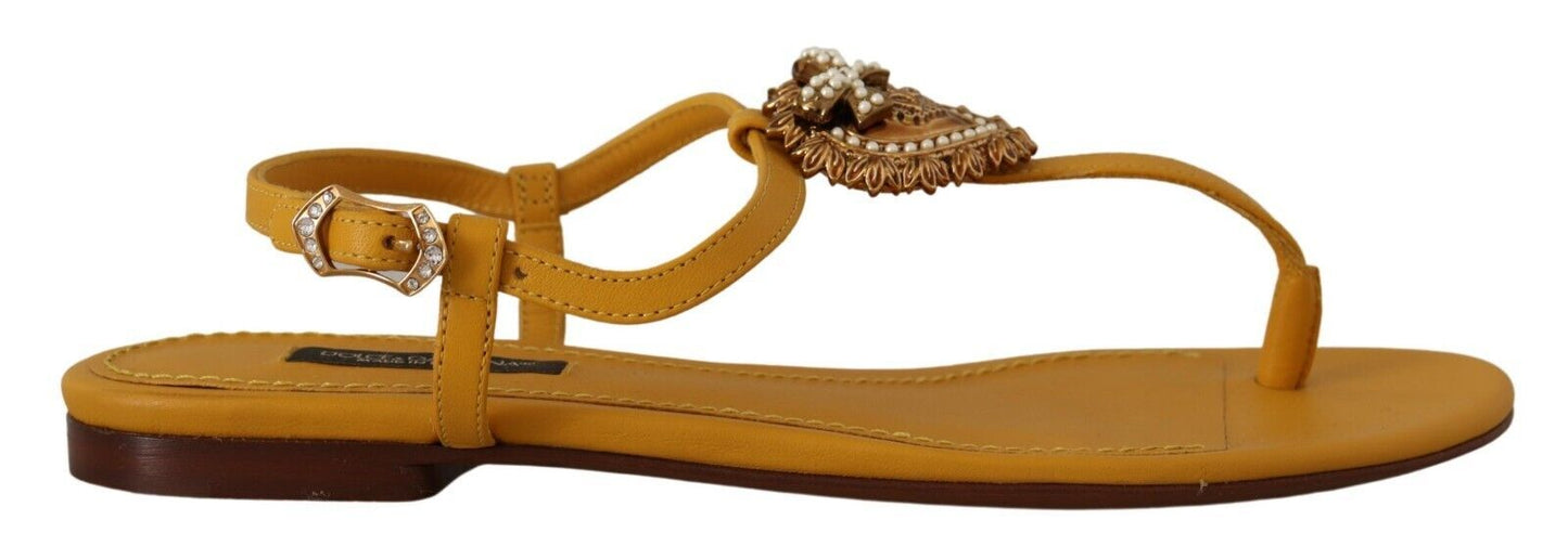 Sandales plates Dolce & Gabbana en cuir moutarde Devotion
