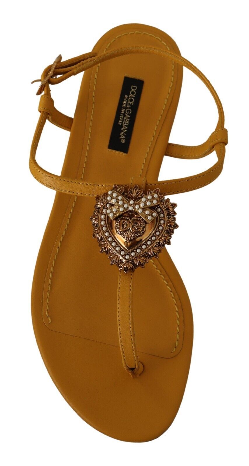 Sandales plates Dolce & Gabbana en cuir moutarde Devotion