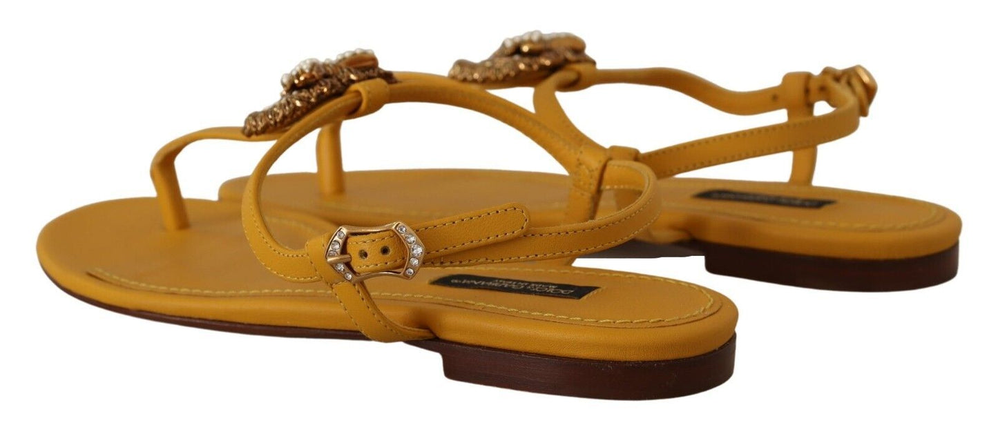 Sandales plates Dolce & Gabbana en cuir moutarde Devotion