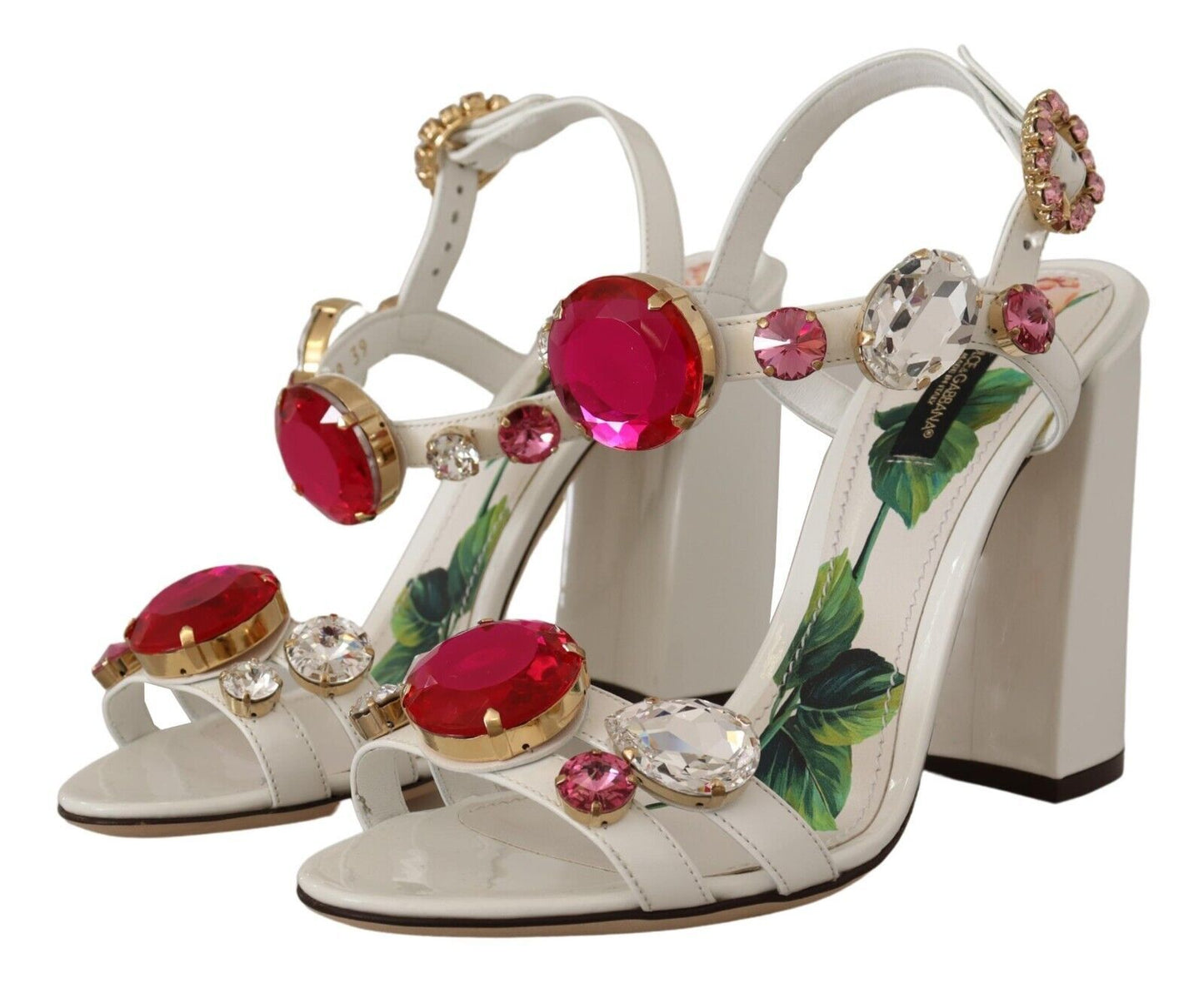 Sandales à talons Dolce & Gabbana en cuir blanc et cristaux Keira