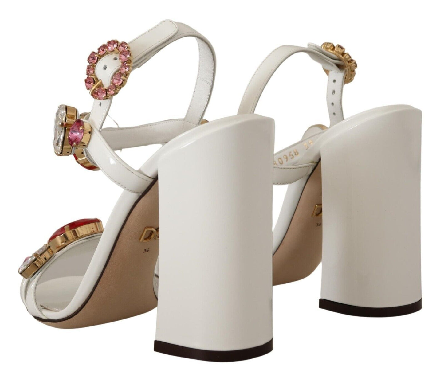 Sandales à talons Dolce & Gabbana en cuir blanc et cristaux Keira