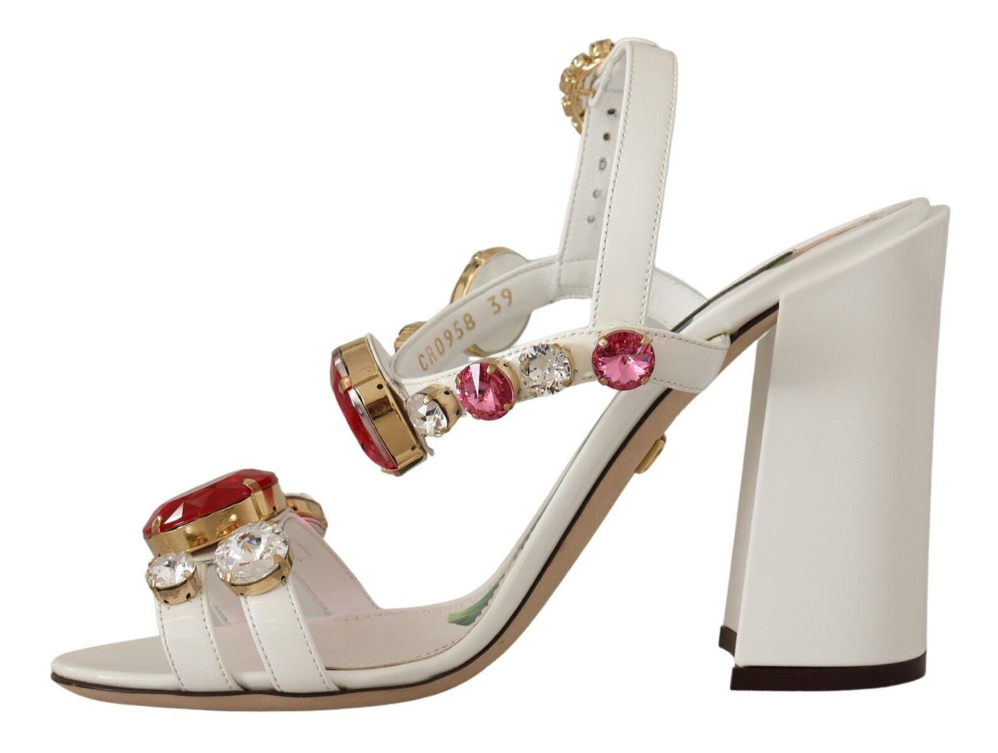 Sandales à talons Dolce & Gabbana en cuir blanc et cristaux Keira