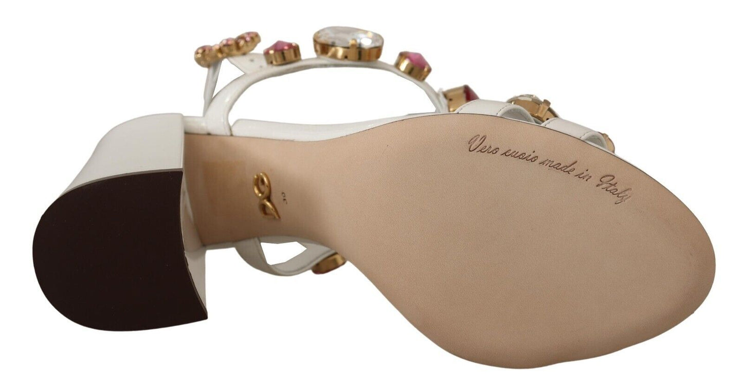 Sandales à talons Dolce & Gabbana en cuir blanc et cristaux Keira