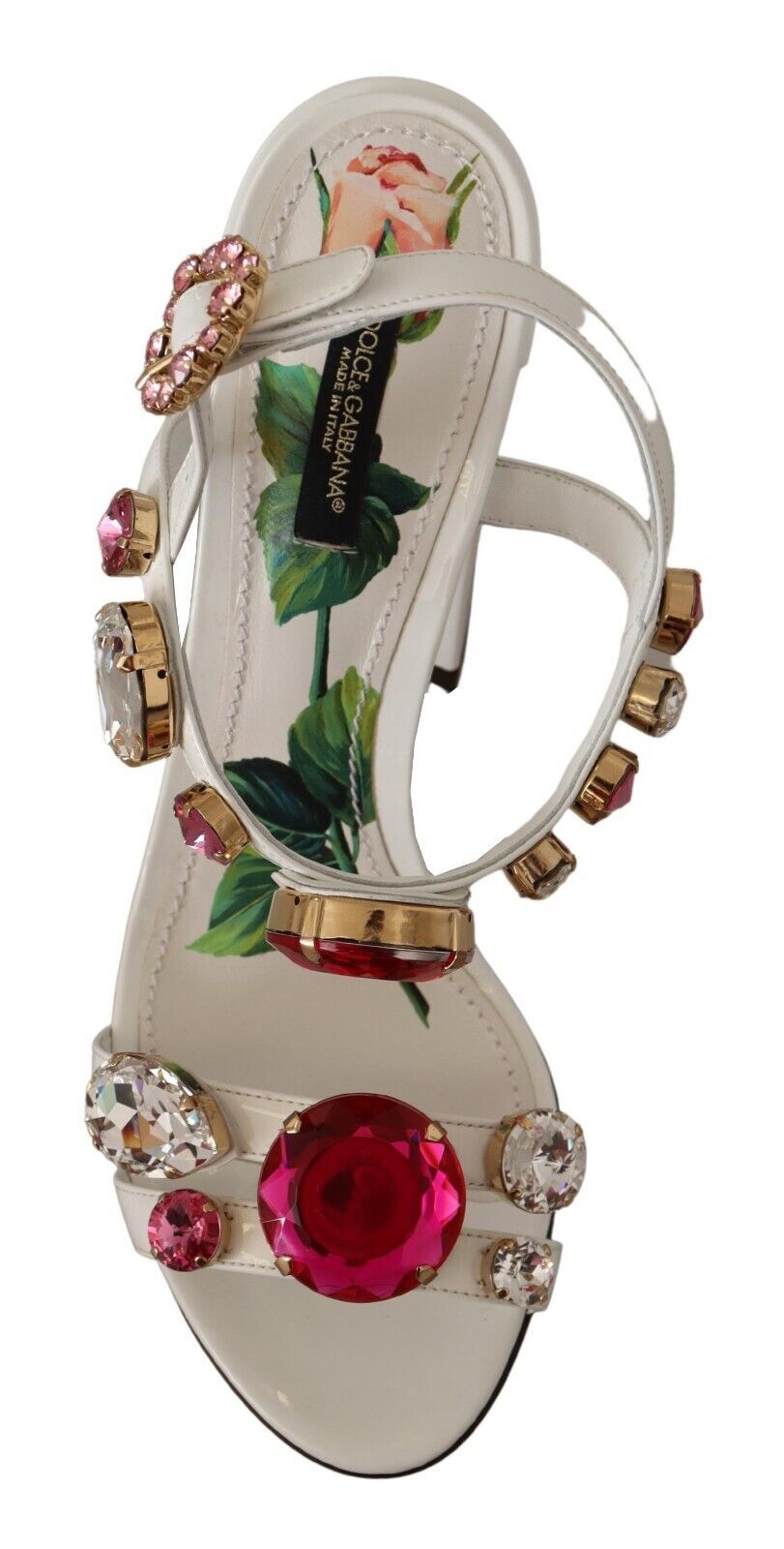 Sandales à talons Dolce & Gabbana en cuir blanc et cristaux Keira
