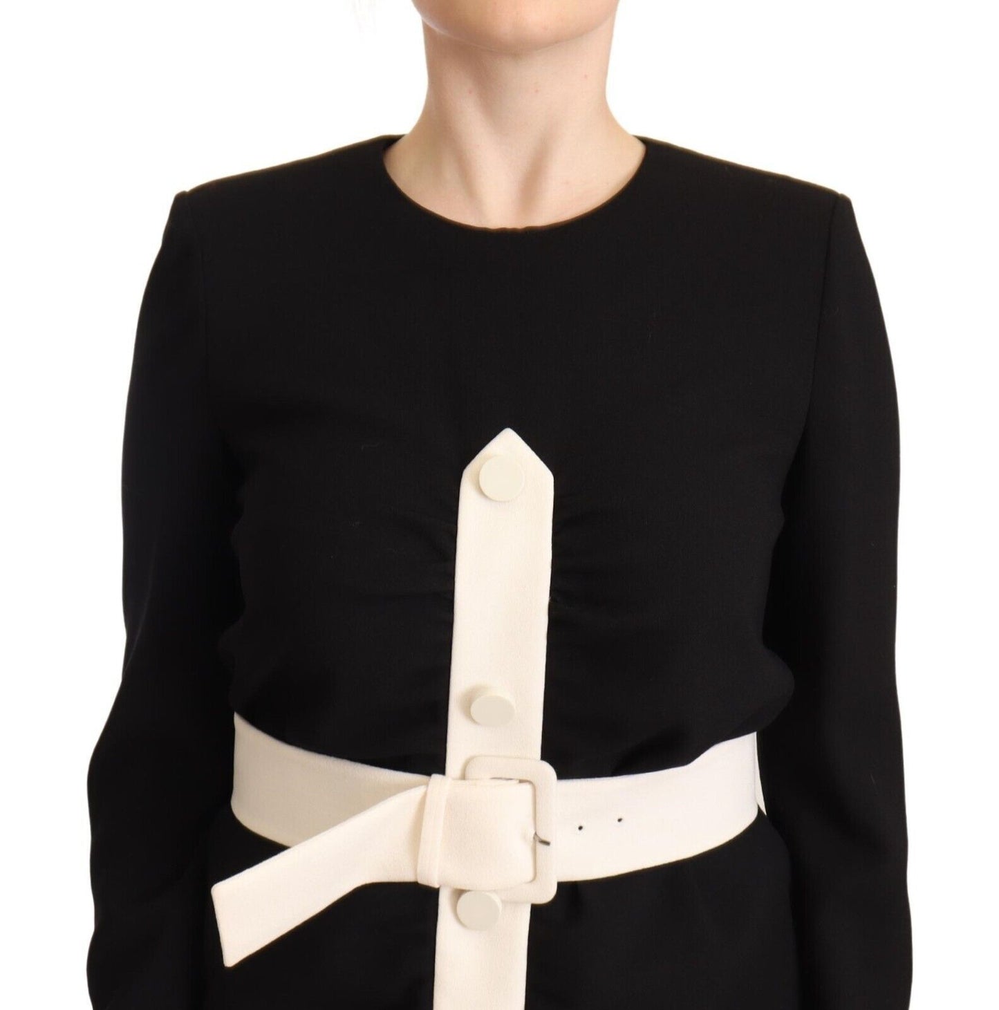 Givenchy – Schwarzes, langärmliges Mini-Etuikleid aus Wolle mit Gürtel