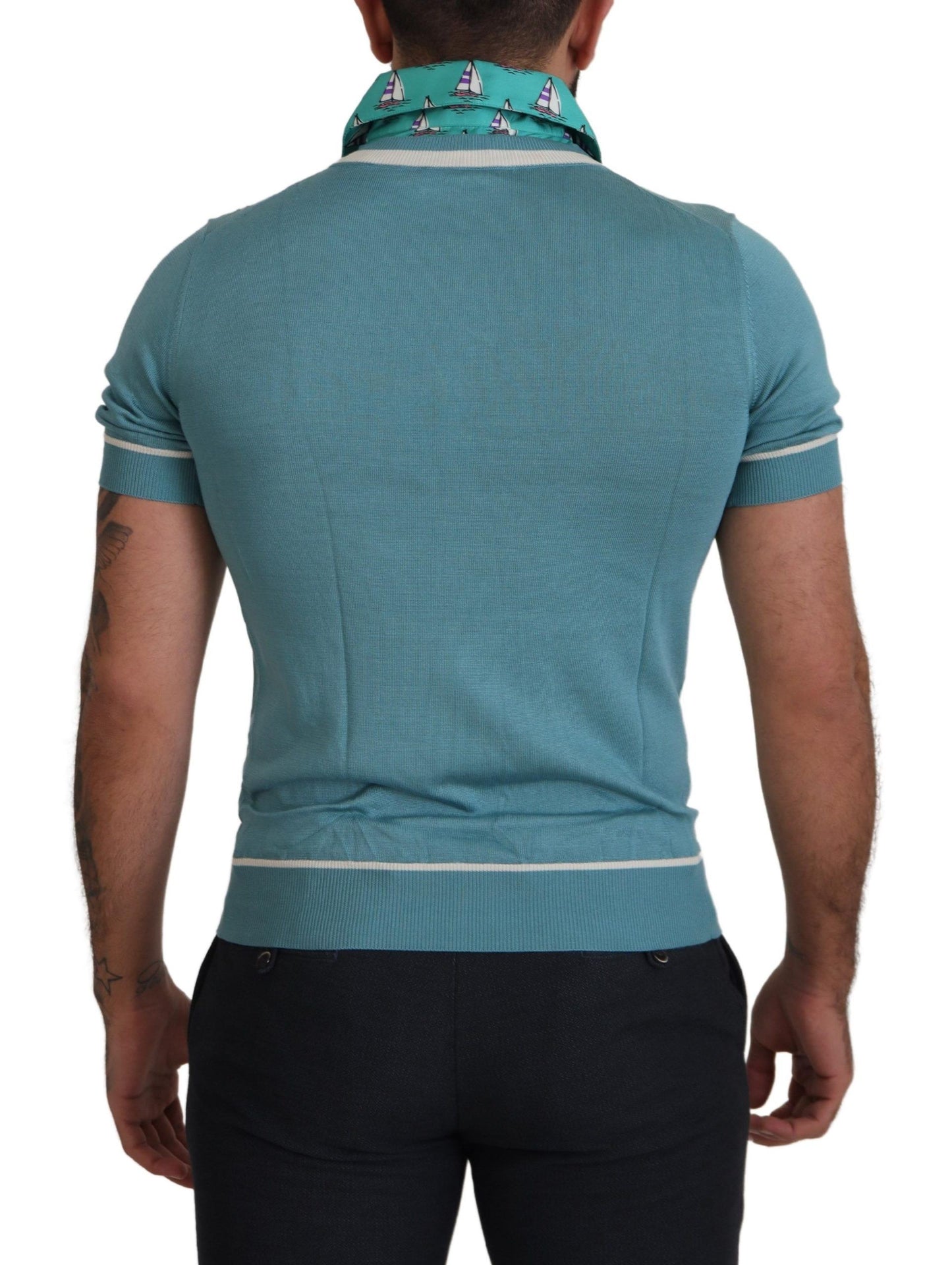 Polo en soie bleu Dolce & Gabbana pour homme, t-shirt col V