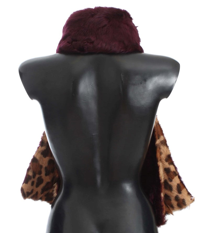 Écharpe en fourrure d'agneau violette à imprimé léopard Dolce & Gabbana