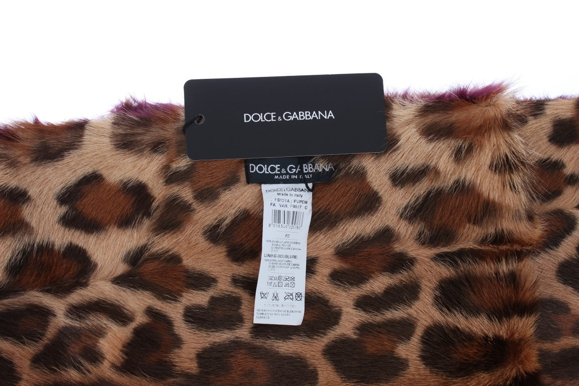 Écharpe en fourrure d'agneau violette à imprimé léopard Dolce & Gabbana