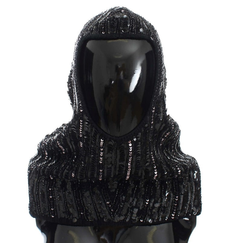 Bonnet écharpe à capuche en tricot noir à sequins Dolce & Gabbana