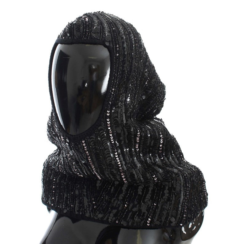 Bonnet écharpe à capuche en tricot noir à sequins Dolce & Gabbana
