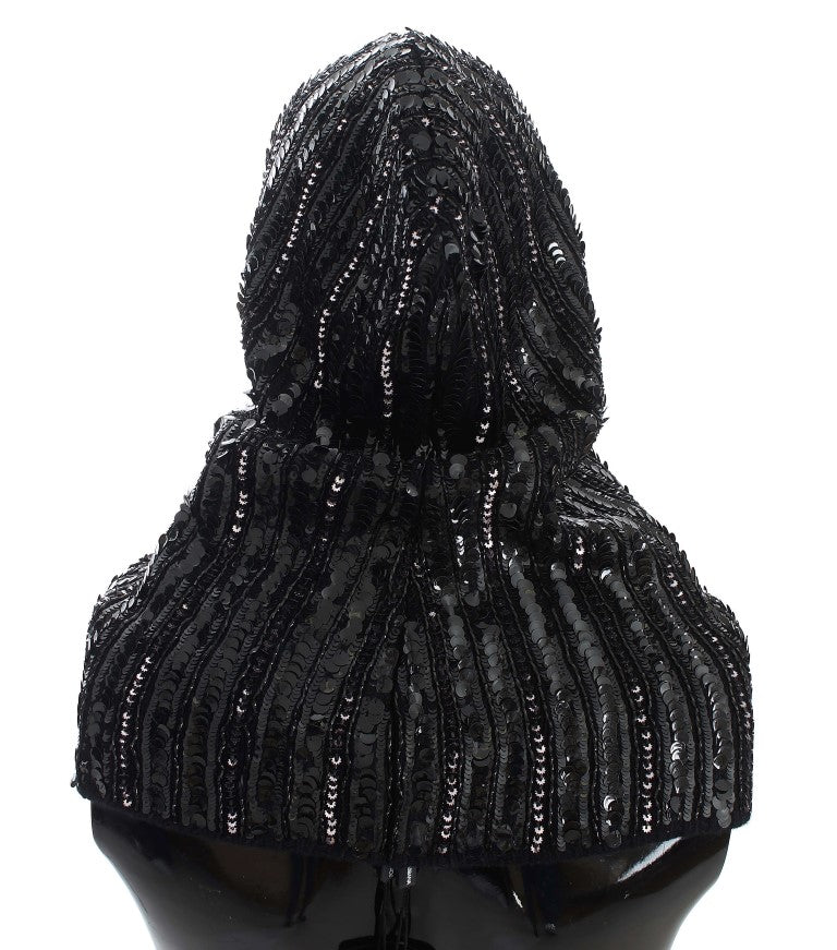 Bonnet écharpe à capuche en tricot noir à sequins Dolce & Gabbana