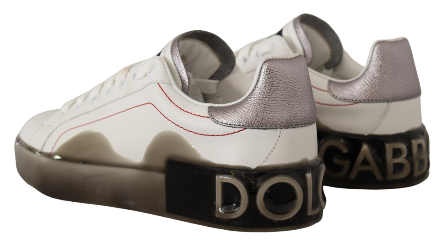 Chaussures en cuir blanc Dolce & Gabbana pour femmes, baskets Portofino à logo