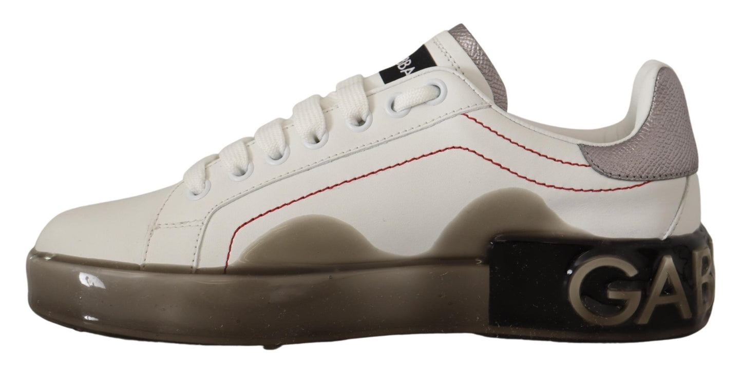 Chaussures en cuir blanc Dolce & Gabbana pour femmes, baskets Portofino à logo