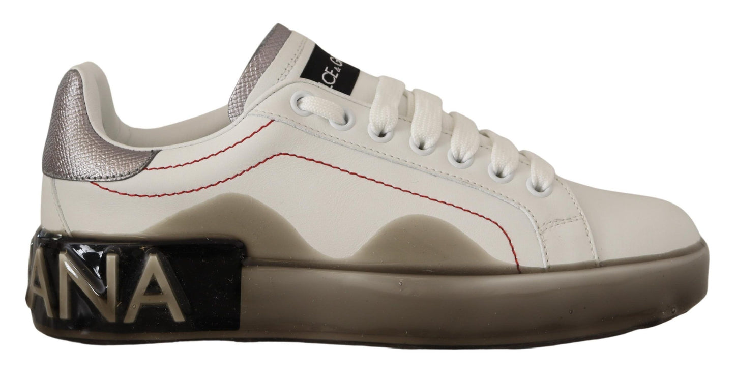 Chaussures en cuir blanc Dolce & Gabbana pour femmes, baskets Portofino à logo