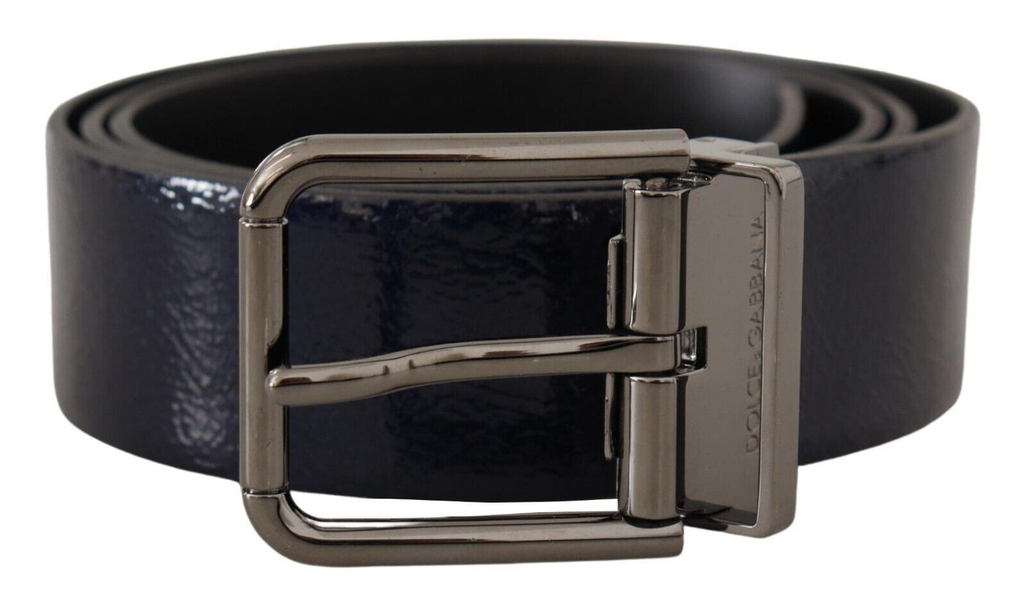 Dolce & Gabbana Ceinture à boucle avec logo argenté en cuir verni bleu Vernice