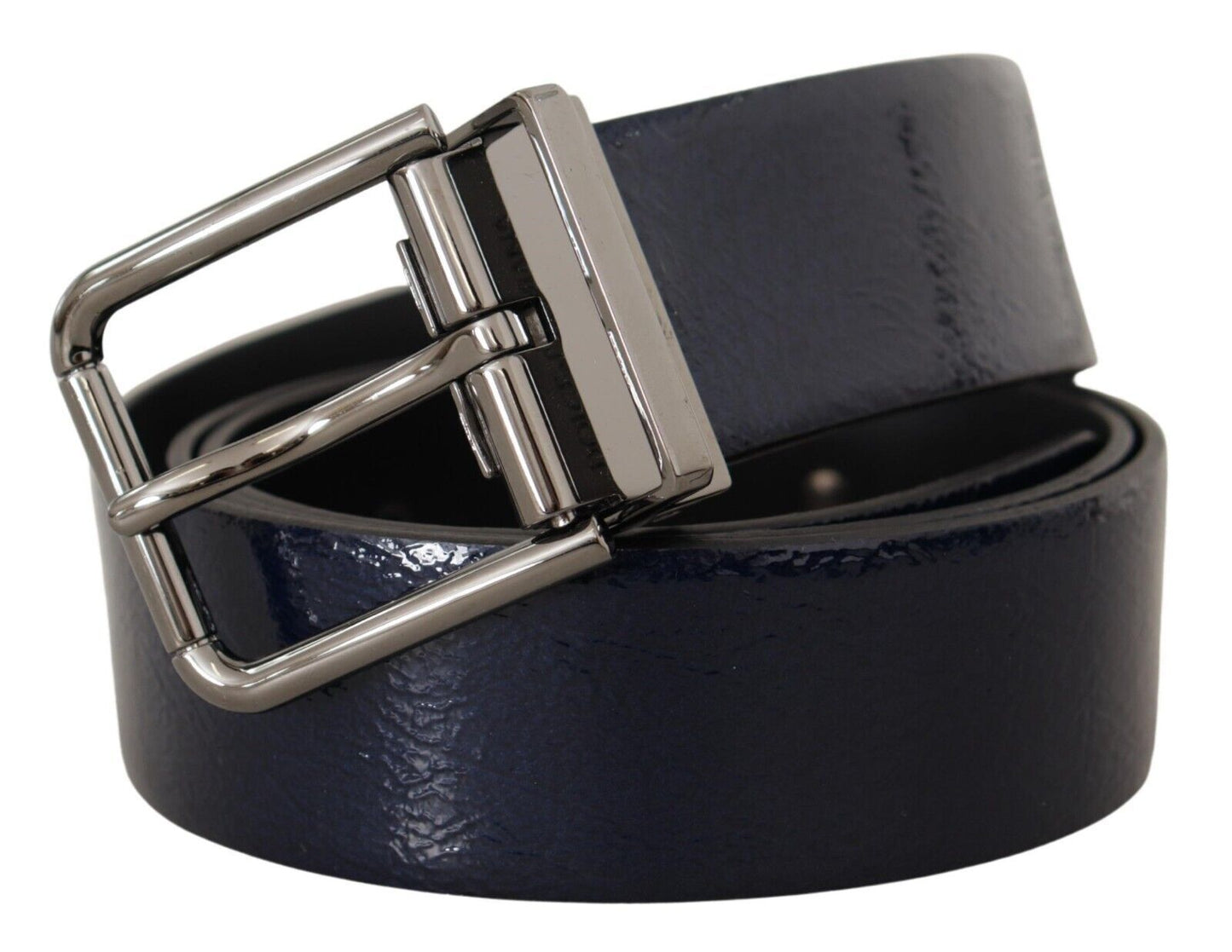 Dolce & Gabbana Ceinture à boucle avec logo argenté en cuir verni bleu Vernice