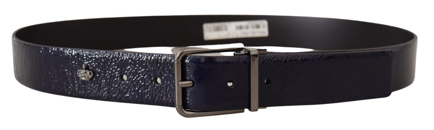Dolce & Gabbana Ceinture à boucle avec logo argenté en cuir verni bleu Vernice