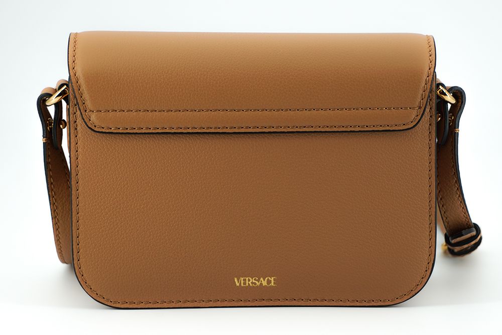 Sac à bandoulière élégant en cuir de veau Versace marron