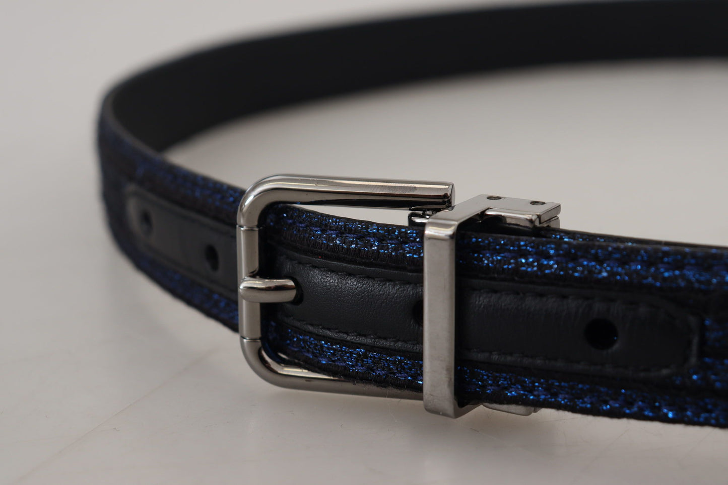 Ceinture Dolce & Gabbana à rayures jacquard bleues et boucle argentée